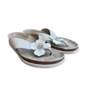 Mephisto Violette Air Relax Thong Sandals Off White Flower Accent Cork Footbed 9